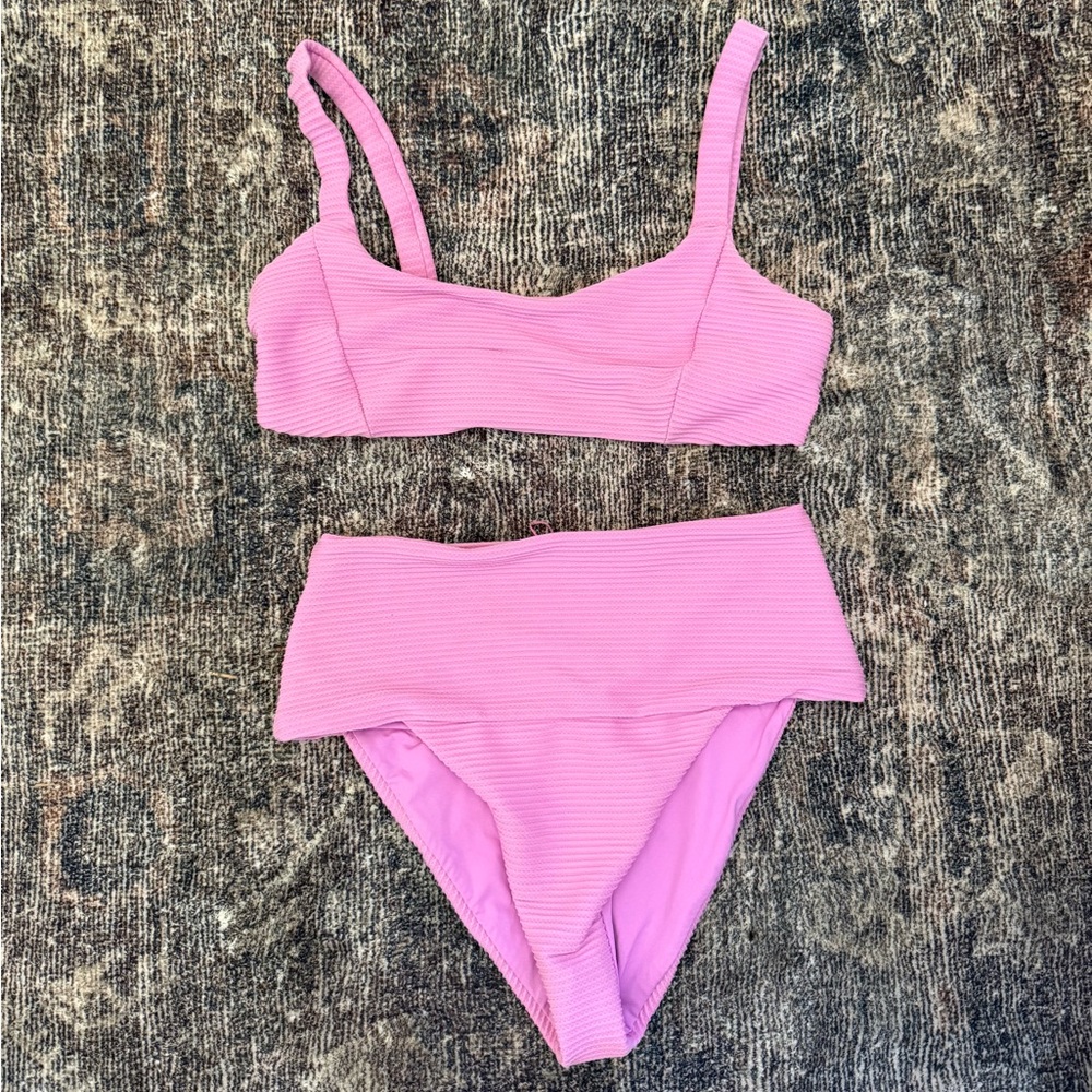 l*space Pink Ribbed High-Waist Bikini Set